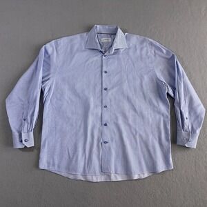 Eton Shirt Men XL Petite Pinstripe Button Up Long Sleeve Blue‎ Made to Measure